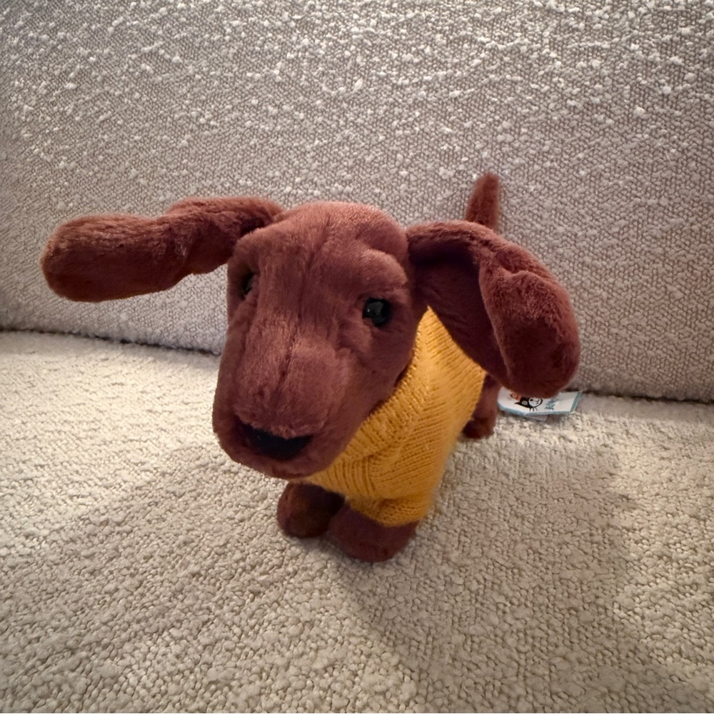 Jellycat Brown Dog Toy with Yellow Sweater